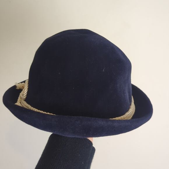 Vintage Navy Blue Velour Made In France Mod Twee Hat